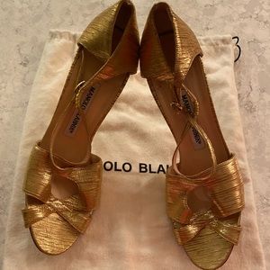 Manolo Blahnik Gold Metallic Strappy Sandals